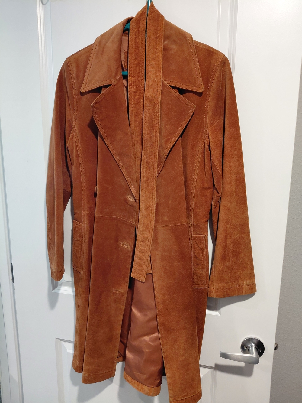Womens Leather Long Trench Coat - Brown